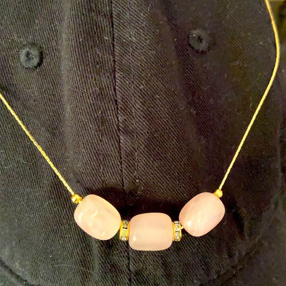 Three stone Rose quartz Necklace